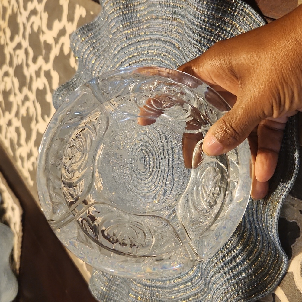 Rose pattern heavy glass ashtray
